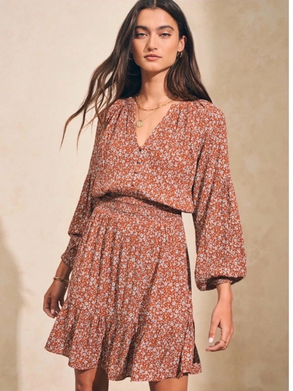 Faherty Montana Dress in Rust Floral Small